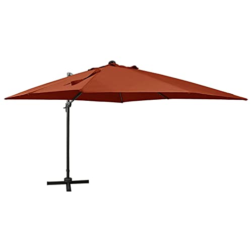 CHCWR Garten Parasole Cantilever mit Stangen- und LED -Leuchten Terrakotta 300 cm, Sonnenschatten für Garten Parasol, Gewichte Outdoor Parasol Regenschirm Außenparasole von CHCWR