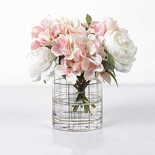 CHCWR Künstliche Blumen Hortensien Bündel gefälschter Seidenblumtisch Küche Hausgarten Party Hochzeitsdekoration Dekor mit Vase Tisch Herzstück Office Hochzeitsfeier Dekoration (Farbe: Pink) von CHCWR