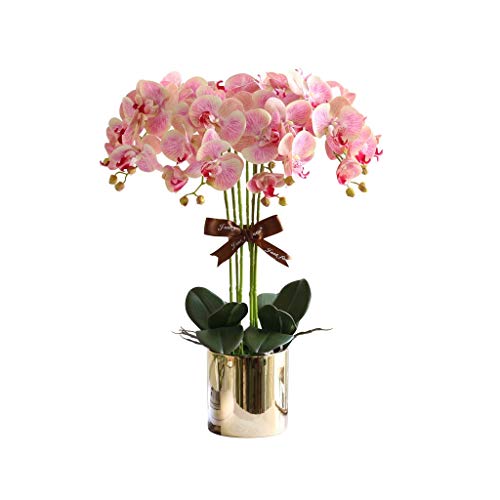 CHCWR Künstliche Blumen und Phalaenopsis gefälschte Blumen Seide gefälschte Blumen Goldene Vase Bouquet Dekorative Bouquet Hortena Hochzeit Dekoration Tisch Herzstück Office Hochzeitsfeier Dekoration von CHCWR