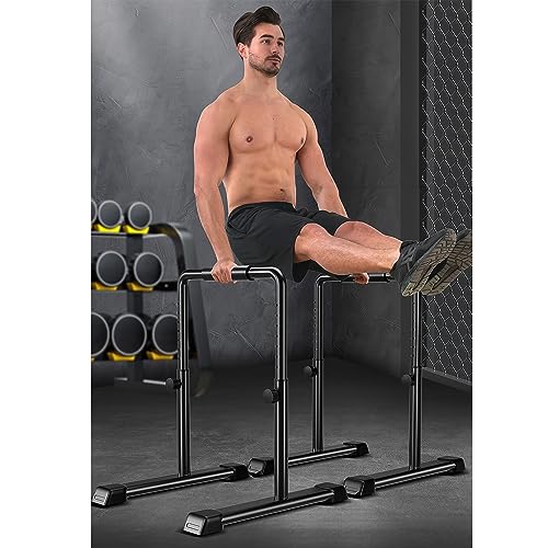 Dip Barren, Dip Station, Fitness Parallettes 68-110 cm höhenverstellbar, bis 250 KG belastbar, Gymnastik Calisthenics Equipment für Ganzkörper-Krafttraining, Körpertraining (Color : Black) von CHEKZ