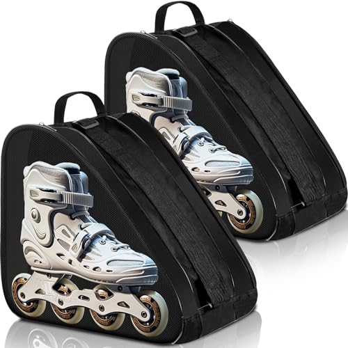 CHENGU Rollschuh-Tasche, große Kapazität, atmungsaktiv, Schlittschuhtasche mit verstellbarem Schultergurt, Eiskunstlauf-Tasche, Skate-Zubehör für Jungen, Mädchen, Erwachsene (schwarz, 2 Stück) von CHENGU