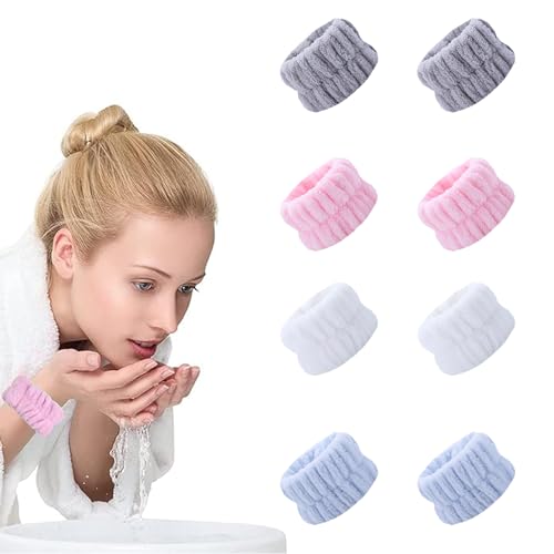 CHENNAN 8 Stück Handgelenk Spa Waschband Mikrofaser Waschband Saugfähiges Gesicht Waschen Handgelenk-Handtücher Handgelenk-Schweißband für Waschen Gesicht,Dusche,Sport (Weiß, Rosa, Grau, Himmelblau) von CHENNAN