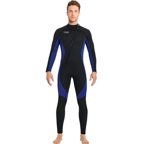 Neoprenanzüge Für Männer Langärmeliger Einteiliger Tauchanzug Mit Frontreißverschluss UV-Badebekleidung Sport Skins Für Surfen Schwimmen Schnorcheln Kanufahren (Color : Blue, Size : M) von CHEREST