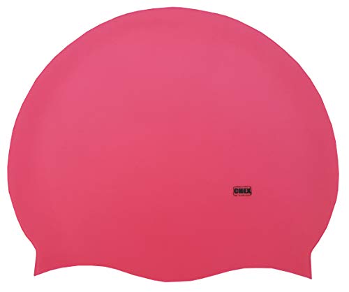 CHEX Badekappe aus Silikon, dehnbar, Unisex, für Damen und Herren, einfarbig, fluoreszierend, dunkle Pastellfarben, Einheitsgröße für Erwachsene ab 8 Jahren, einfach anzuziehen (Neon Pink) von CHEX