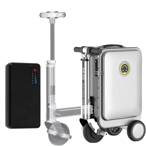 SE3S 20-Zoll-smart reitgepäck mit 73,26 Wh abnehmbarem Akku, bemannter fahrbarer Koffer für Erwachsene mit Rahmen aus Aluminiumlegierung für Reisen, USB-Anschluss/App, Tragfähigkeit 110 kg,Black von CHHMAELOVE
