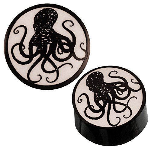 CHICNET Black Horn Plug glänzend weißes Bone Inlay Tintenfisch Oktopus Tribal Expander 12 mm CHICNET Black Horn Plug glänzend weißes Bone Inlay Tintenfisch Oktopus Tribal Expander 12 mm von CHICNET