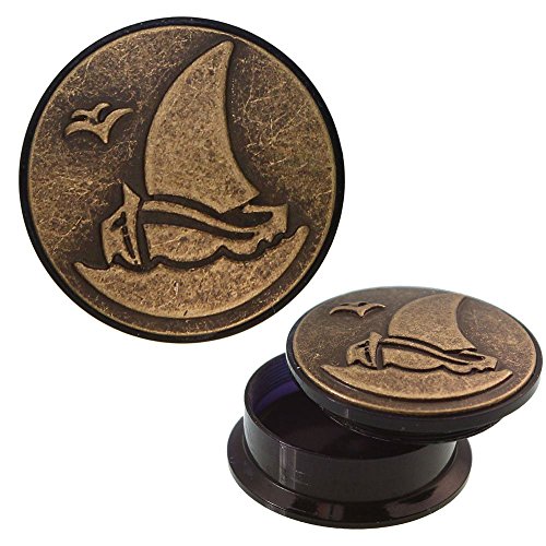 Chic-Net Schraub Plug Segelboot Möwe Acryl Brass Inlay antik golden Tunnel Expander Piercing 20 mm Chic-Net Schraub Plug Segelboot Möwe Acryl Brass Inlay antik golden Tunnel Expander Piercing 20 mm von CHICNET
