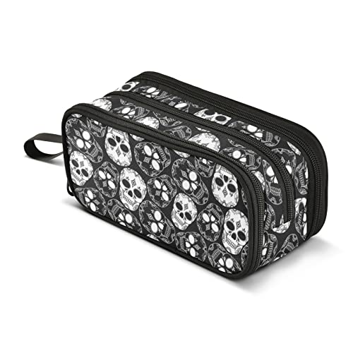 Große Kapazität Schwarz und Weiß Totenköpfe Federmäppchen Reißverschluss Federtasche Beutel Halter Box Kosmetik Make-up Tasche für Mädchen Junge Business Büro Große Kapazität Schwarz und Weiß Totenköpfe Federmäppchen Reißverschluss Federtasche Beutel Halter Box Kosmetik Make-up Tasche für Mädchen Junge Business Büro von CHIFIGNO