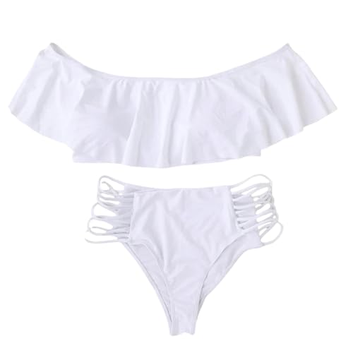 CHJING Badeanzug Damen Badeanzug Frauen Gekräuseltes One-Shoulder-Bikini Enge, Feste Farbgepäck-Weiß-L von CHJING