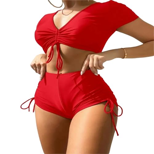 CHJING Badeanzug Damen Sommer Bikinis Zwei Stücke Set Badeanzug Bikini -Urlaubsoutfits Bikini-Rot-L von CHJING
