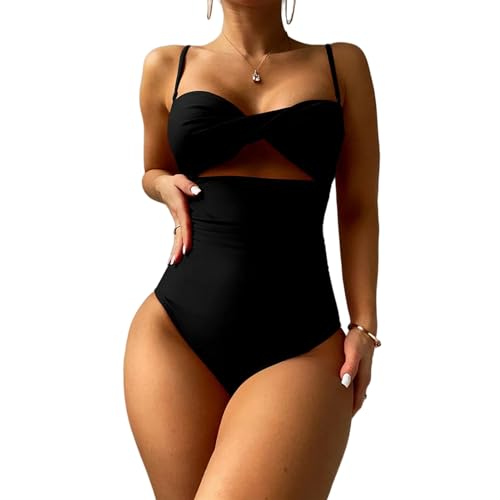 CHJING Bikini Bandeau Weibliche Badebekleidung EIN Stück Badeanzug Push Up Summer Swim for Women Beachwear Monokini-schwarz-XL von CHJING