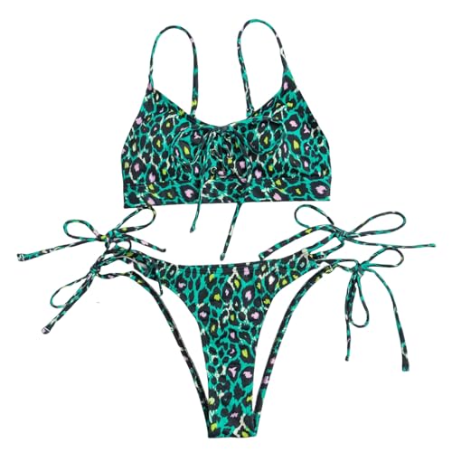 CHJING Bikini Bikini Frauen Print Badeanzug Gestrickt Bikini Set Badeanzug Strand Push Up Up Up-grün-m von CHJING