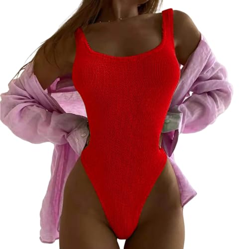 CHJING Bikini Einkömmlichen Badeanzug Frauen Monokini Badeanzug Schwimms Sommerstrand Kee-rot-XL von CHJING