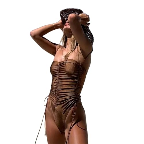 CHJING Bikini Frauen EIN Stück Badeanzug Schwarz Weibliche Badebekleidung Monokini Beachwear Badeanzüge-braun-m von CHJING