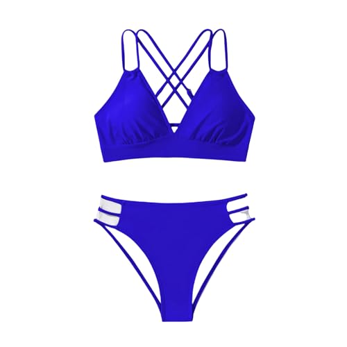 CHJING Bikini Frauenhalter Zweisteuelhafter Bikini -Set Badeanzüge Niedrig Tailliert Badeanzug Strand Tragen Schwimmen-blau-XL von CHJING