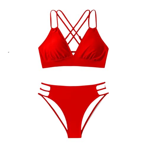 CHJING Bikini Frauenhalter Zweisteuelhafter Bikini -Set Badeanzüge Niedrig Tailliert Badeanzug Strand Tragen Schwimmen-rot-XL von CHJING