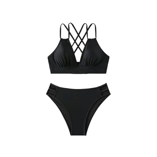 CHJING Bikini Frauenhalter Zweisteuelhafter Bikini -Set Badeanzüge Niedrig Tailliert Badeanzug Strand Tragen Schwimmen-schwarz-XL von CHJING