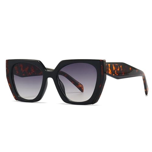 CHJING Sonnenbrille Herren Mode Unregelmäßige Quadratische Sonnenbrille Für Frauen Männer Retro Moderne Katzenauge Damen Sonnenbrille-Schwarzer Leopardengrau-Wie Das Bild von CHJING