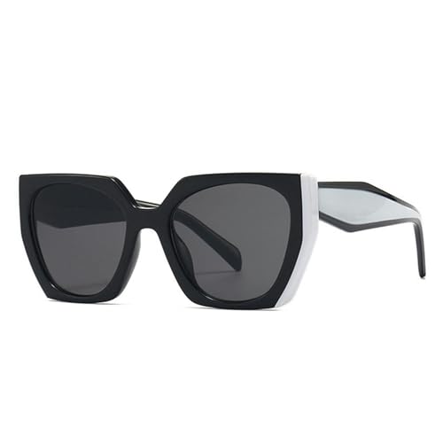 CHJING Sonnenbrille Herren Mode Unregelmäßige Quadratische Sonnenbrille Für Frauen Männer Retro Moderne Katzenauge Damen Sonnenbrille-Schwarzweißgrau-Wie Das Bild von CHJING