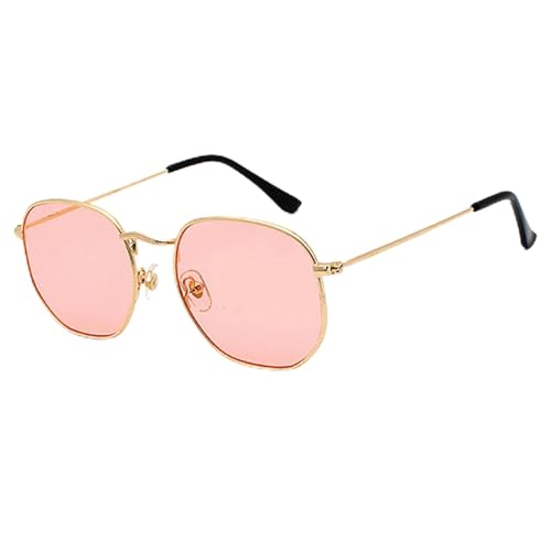 CHJING Sonnenbrille Herren Polygon Sonnenbrille Metall Sonnenbrille Kleine Rahmen Quadratische Sonnenbrille Für Männer Frauen Uv -Schutz-B-Gold-P von CHJING