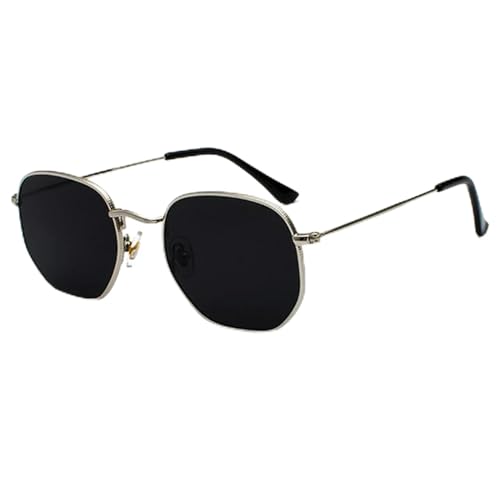 CHJING Sonnenbrille Herren Polygon Sonnenbrille Metall Sonnenbrille Kleine Rahmen Quadratische Sonnenbrille Für Männer Frauen Uv -Schutz-B-Silber-Schwarz von CHJING