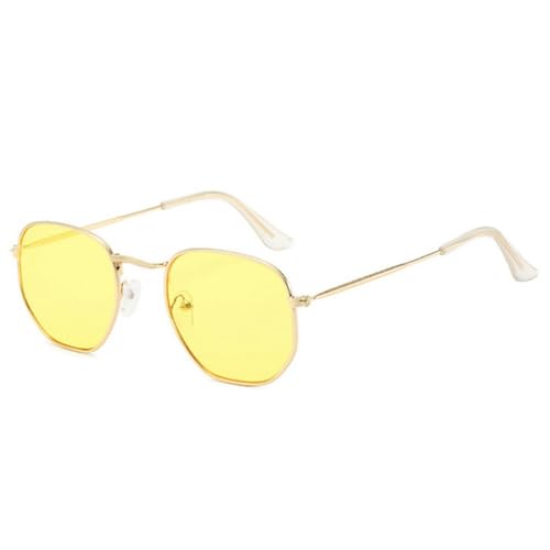 CHJING Sonnenbrille Herren Quadratische Retro -Sonnenbrille Mann Klassische Vintage Sonnenbrille Männliche Brille Kleiner Rahmen Metall-Gelbgelb-Andere von CHJING