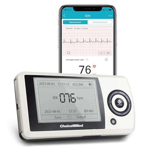 ChoiceMMed Handheld EKG Monitor - Aufzeichnung von EKG und Herzfrequenz unterwegs - Unterstützt Speicherung von bis zu 200 Aufzeichnungen - Kein Abonnement erforderlich - Kompakt und tragbar - von CHOICEMMED