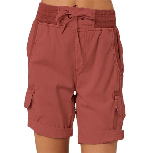 CHQS Lässige, lockere Damen-Shorts mit hoher Taille, lässige, Elegante Baumwoll-Cargo-Shorts mit hoher Taille für Damen (Shape-D,XL) von CHQS