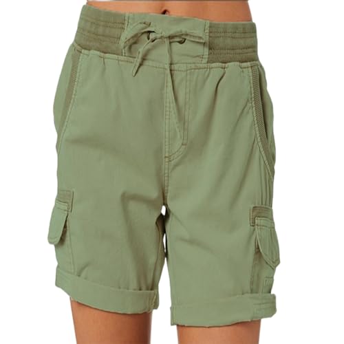 CHQS Lässige, lockere Damen-Shorts mit hoher Taille, lässige, Elegante Baumwoll-Cargo-Shorts mit hoher Taille für Damen (Shape-E,S) von CHQS