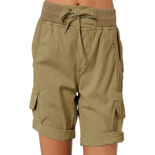 CHQS Lässige, lockere Damen-Shorts mit hoher Taille, lässige, Elegante Baumwoll-Cargo-Shorts mit hoher Taille für Damen (Shape-K,M) von CHQS