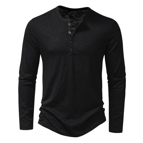 CHQS T Shirt Herren Herren Langarm Baumwollboden T-Shirt Hautpflege Herrenmode Langarm T-Shirt-schwarz-XL von CHQS