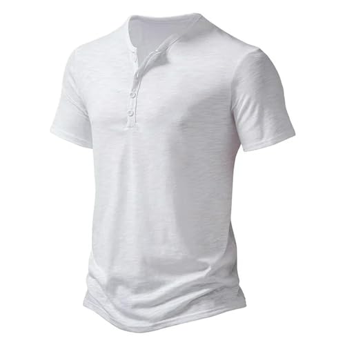 CHQS T Shirt Herren Herren T-Shirt Polyester Atmungsaktives Kurzärmeliges Hemd Sommer Casual Button Ausschnitt Pullover-Weiss-XL von CHQS