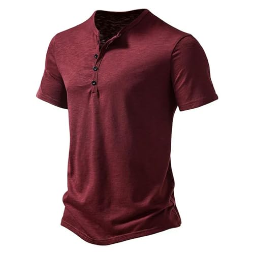 CHQS T Shirt Herren Herren T-Shirt Polyester Atmungsaktives Kurzärmeliges Hemd Sommer Casual Button Ausschnitt Pullover-b-XL von CHQS