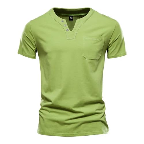 CHQS T Shirt Herren Männer T-Shirt-Taschen-Design V-Neck-Tops Man Casual Short Sleeve T-Shirt Mann Männlich-grün-l von CHQS