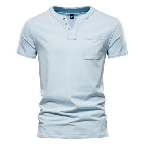 CHQS T Shirt Herren Männer T-Shirt-Taschen-Design V-Neck-Tops Man Casual Short Sleeve T-Shirt Mann Männlich-hellblau-XL von CHQS