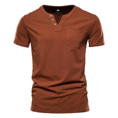 CHQS T Shirt Herren Männer T-Shirt-Taschen-Design V-Neck-Tops Man Casual Short Sleeve T-Shirt Mann Männlich-orange-2xl von CHQS