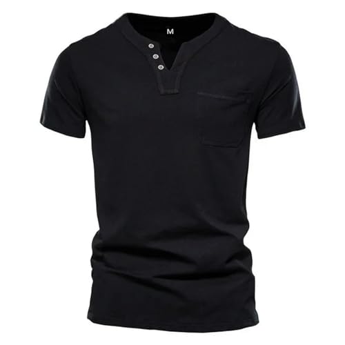 CHQS T Shirt Herren Männer T-Shirt-Taschen-Design V-Neck-Tops Man Casual Short Sleeve T-Shirt Mann Männlich-schwarz-l von CHQS