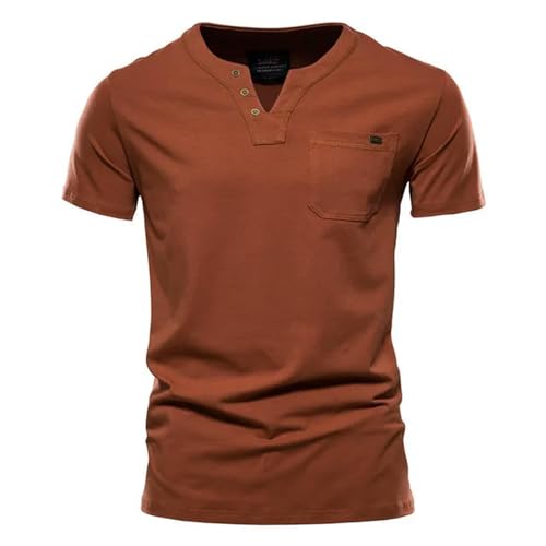CHQS T Shirt Herren Sommer-Herren-Baumwoll-t-Shirt-Taschen-Design V-Ausschnitt-knopf Top Herren-Freizeit-t-Shirt-zh-m von CHQS