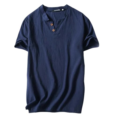 CHQS T Shirt Herren Sommer-Herren-Retro-baumwollwäsche Kurzarm T-Shirt Dünne V-Ausschnitt Slim Pullover T-Shirts-n-XL von CHQS