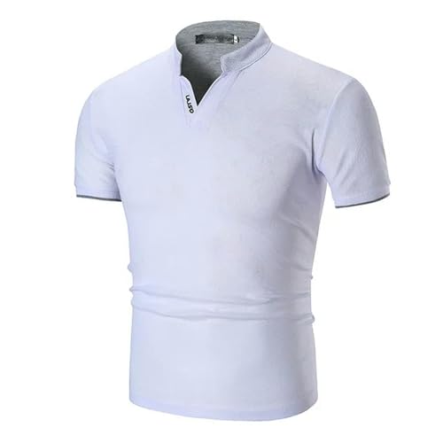 CHQS T Shirt Herren Sommer T-Shirt Top Männer Casual V Hals Stand Collar Kurzarm Business T-Shirts Männer Slim T Shirt-weiß-XXL von CHQS