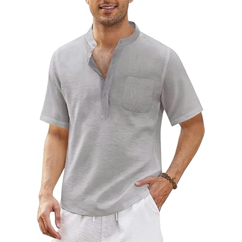 CHQS T Shirt Herren Summer Herren-kurzärmeligte T-Shirt-Baumwolle Und Leinen-Freizeit-männer-t-Shirt-Shirt-grau-us L 70-80 Kg von CHQS