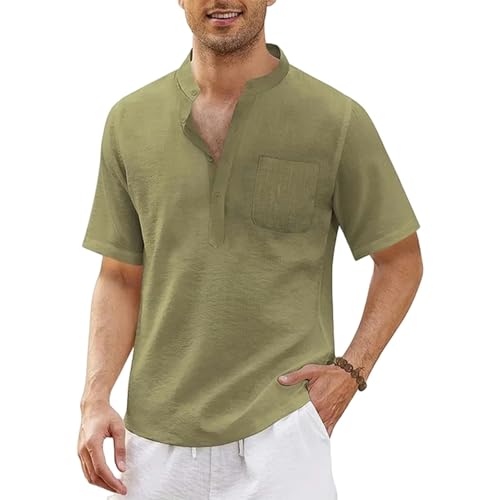 CHQS T Shirt Herren Summer Herren-kurzärmeligte T-Shirt-Baumwolle Und Leinen-Freizeit-männer-t-Shirt-Shirt-grün-us XXL 90-100 Kg von CHQS