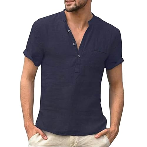 CHQS T Shirt Herren Summer Herren-kurzärmeligte T-Shirt-Baumwolle Und Leinen-Freizeit-männer-t-Shirt-Shirt-n-us L 70-80 Kg von CHQS