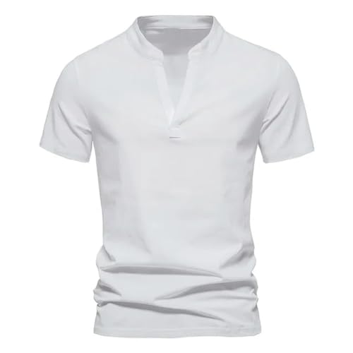 CHQS T Shirt Herren V-Ausschnitt-t-Shirt Kurzarm Baumwolltop Herren Lose Großer Männer Oben-Weiss-XL von CHQS