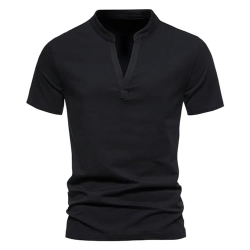 CHQS T Shirt Herren V-Ausschnitt-t-Shirt Kurzarm Baumwolltop Herren Lose Großer Männer Oben-schwarz-XL von CHQS
