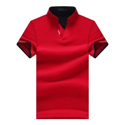 CHQS T Shirt Herren V Hals T -Shirt Sommer Mode Kurzarm T -Shirt Männer Drucken Kragen Slim Fit Mens Tees Shirt-rot-Asien XL von CHQS