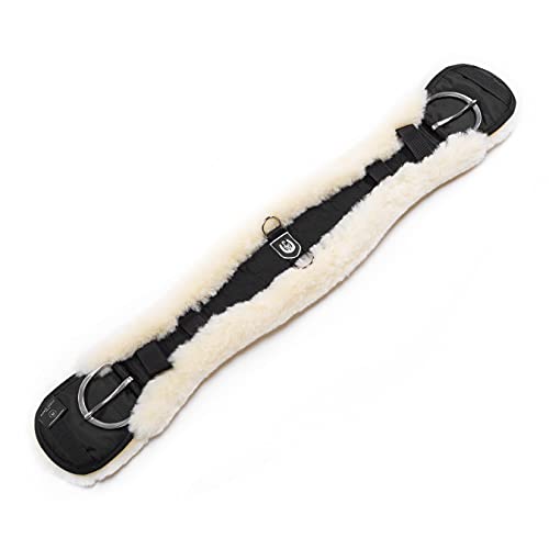 CHRIST Lammfell Western-Sattelgurt KONTURGURT von Werner anatomisch geformter Westerngurt (Kurzgurt), echtes Fell in schwarz-Natur, Länge 75 cm von CHRIST