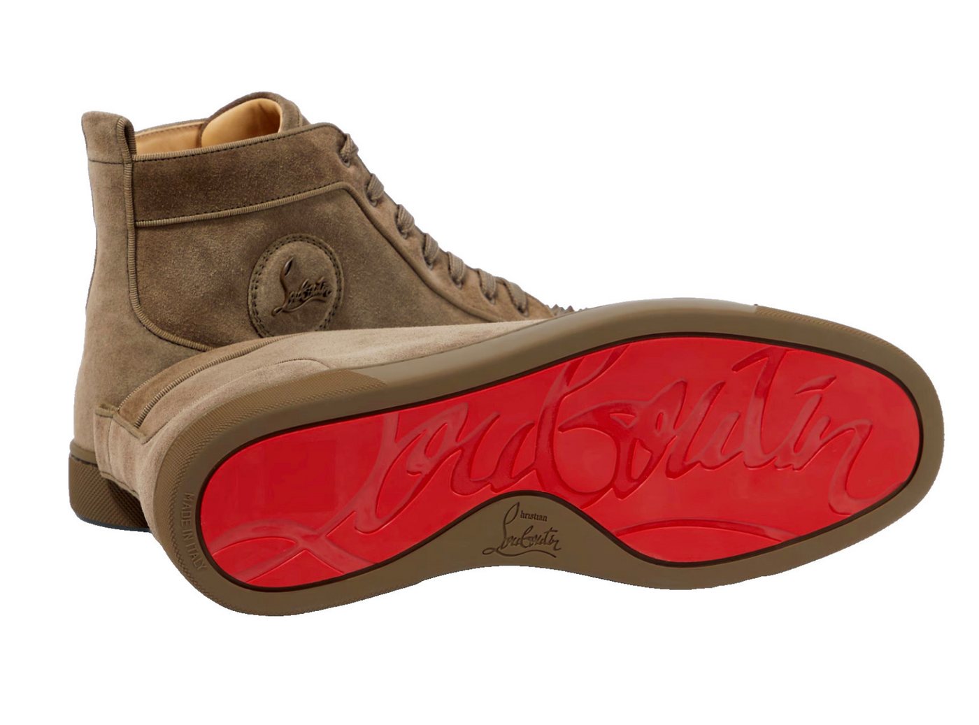 CHRISTIAN LOUBOUTIN Sneakers Louis Spikes Flat Suede Schuhe High Top Suede Turnschuhe Sneaker Signatur rote Gummisohle, mit Spike-Verzierungen von CHRISTIAN LOUBOUTIN