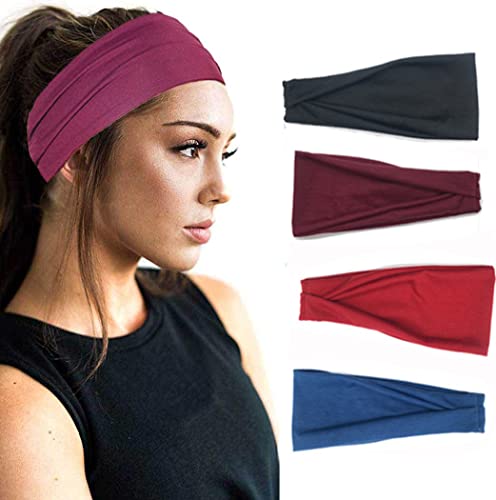 CHUANGOU 4 Stück Sport Stirnband Haarband Elastisch, fürStirnband für Damen Herren Jogging,Yoga, Fahrrad, Tennis von CHUANGOU