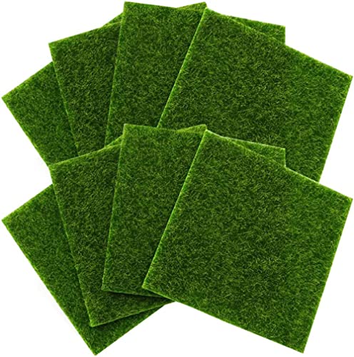 CHUANGOU 8 Stück Kunstrasenteppich，Miniatur Moos Gras，für Mikro Landschaft Haus Deko 15X15cm. von CHUANGOU
